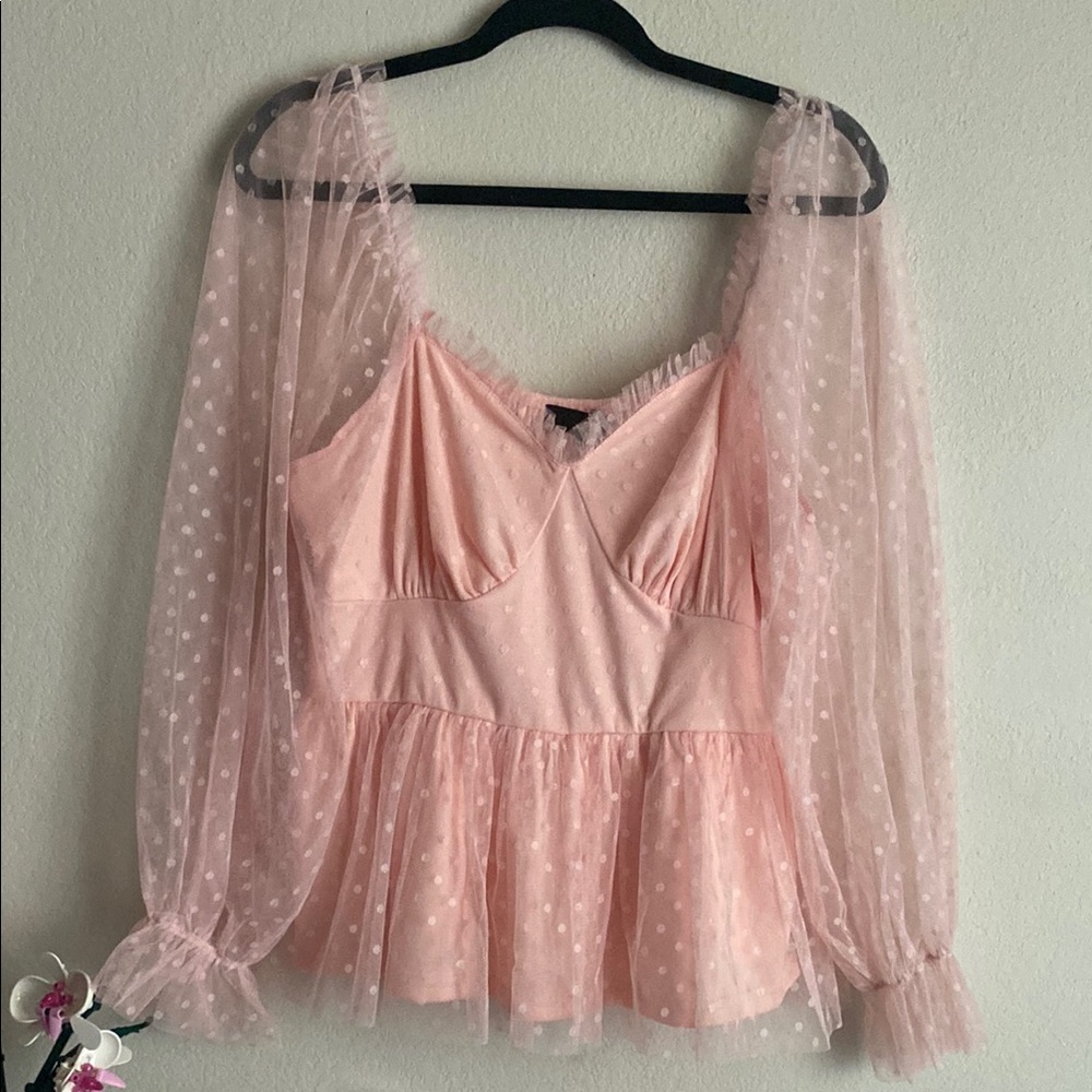 Pink Sheer Polka Dot Blouse